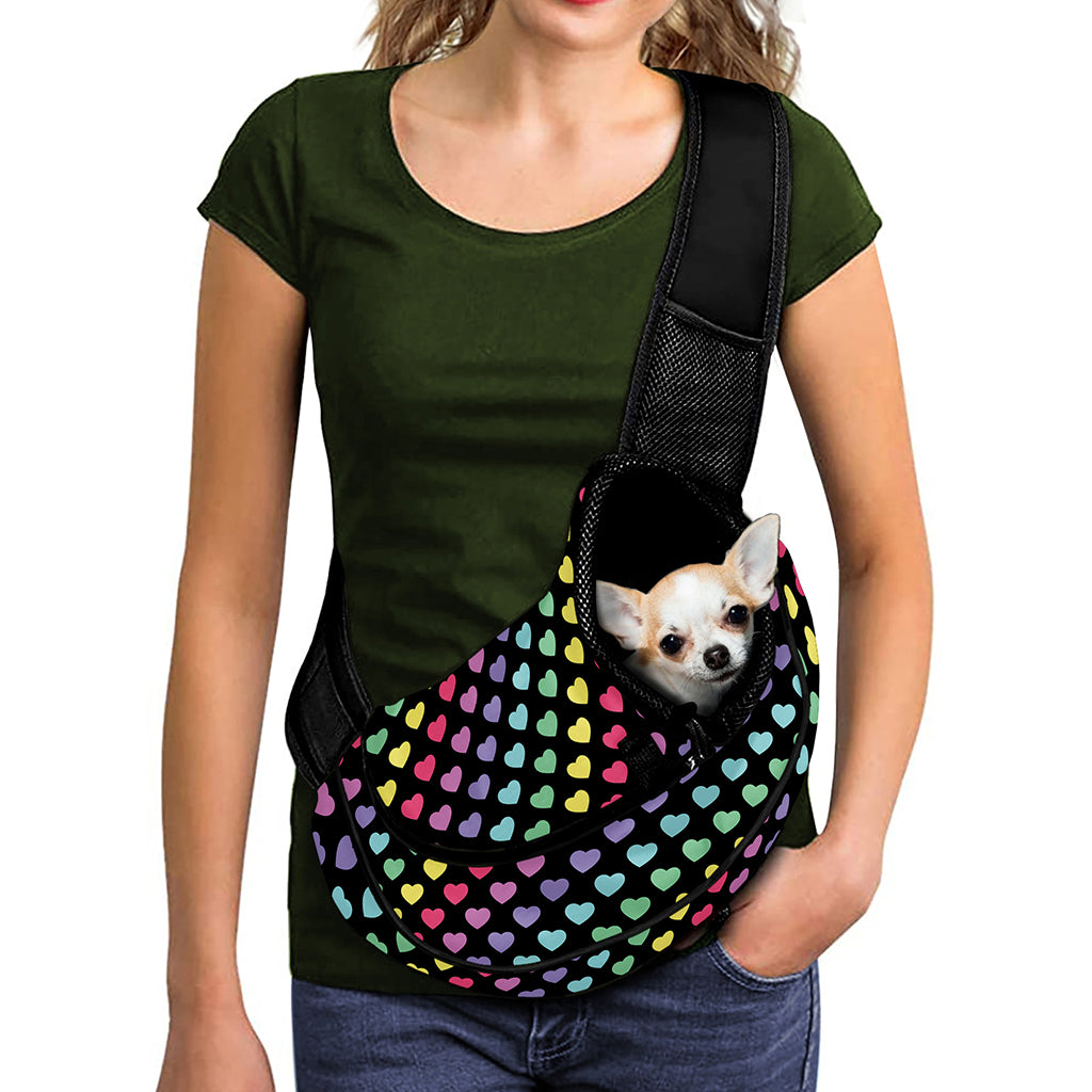 Rainbow Heart Pattern Print Pet Sling Carrier