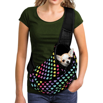Rainbow Heart Pattern Print Pet Sling Carrier
