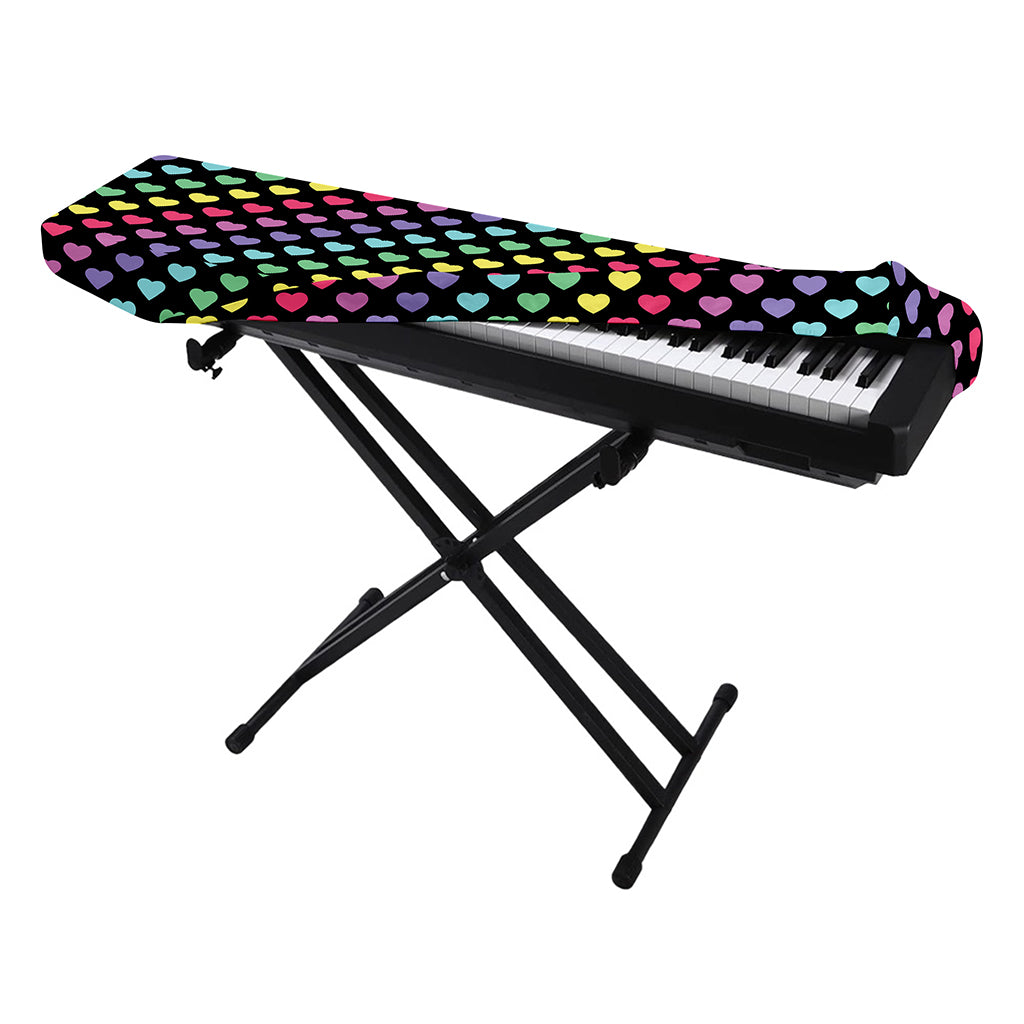 Rainbow Heart Pattern Print Piano Keyboard Cover