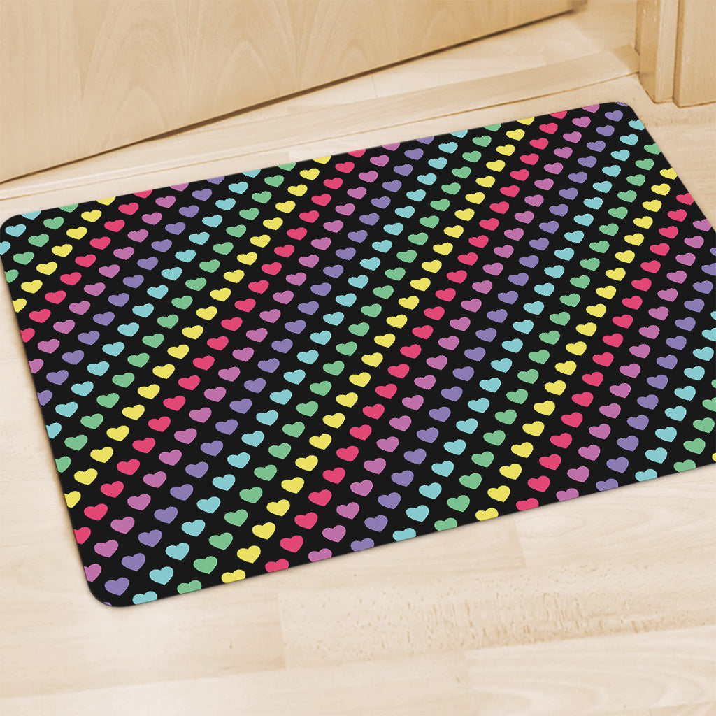 Rainbow Heart Pattern Print Polyester Doormat