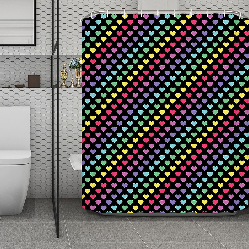 Rainbow Heart Pattern Print Polyester Shower Curtain