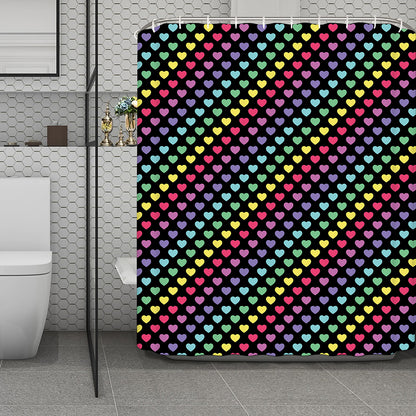 Rainbow Heart Pattern Print Polyester Shower Curtain