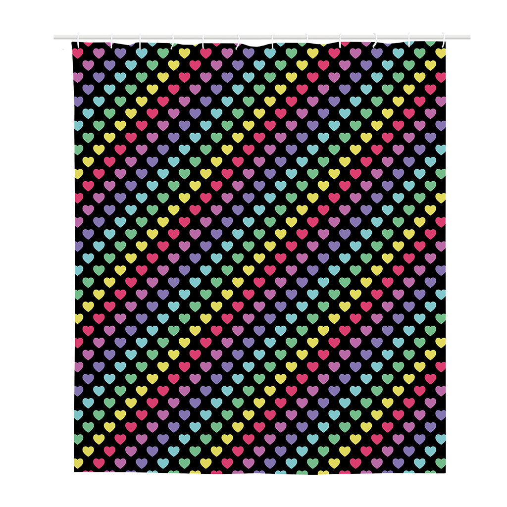 Rainbow Heart Pattern Print Polyester Shower Curtain