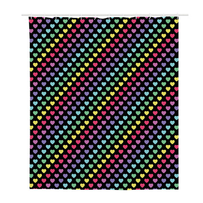 Rainbow Heart Pattern Print Polyester Shower Curtain