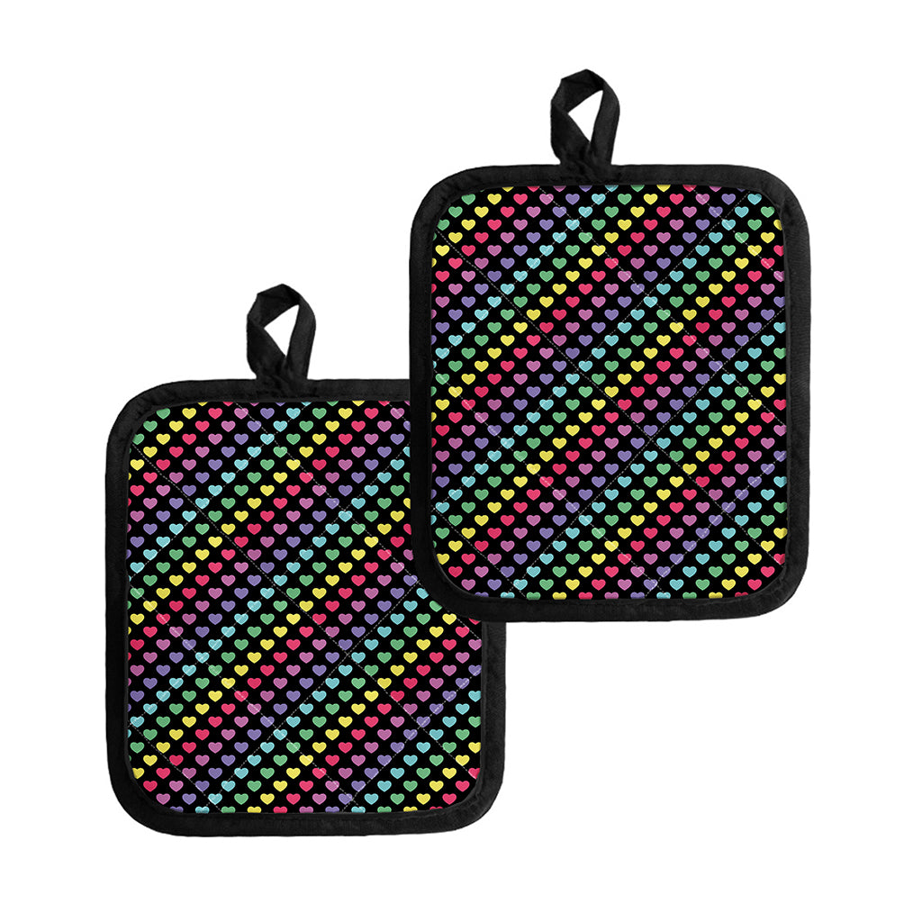 Rainbow Heart Pattern Print Pot Holders