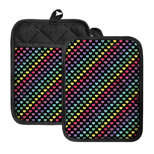 Rainbow Heart Pattern Print Pot Holders With Pocket