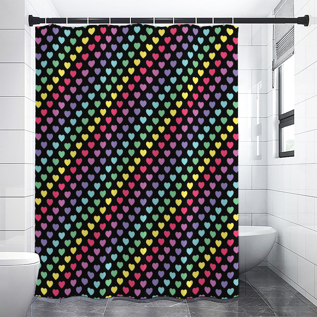 Rainbow Heart Pattern Print Premium Shower Curtain