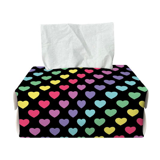 Rainbow Heart Pattern Print Rectangle Tissue Box Cover