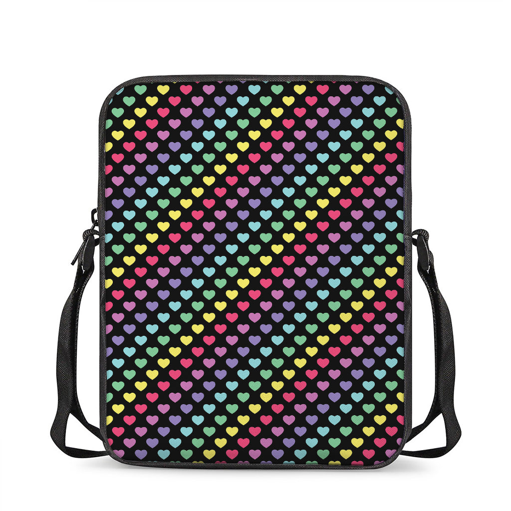Rainbow Heart Pattern Print Rectangular Crossbody Bag