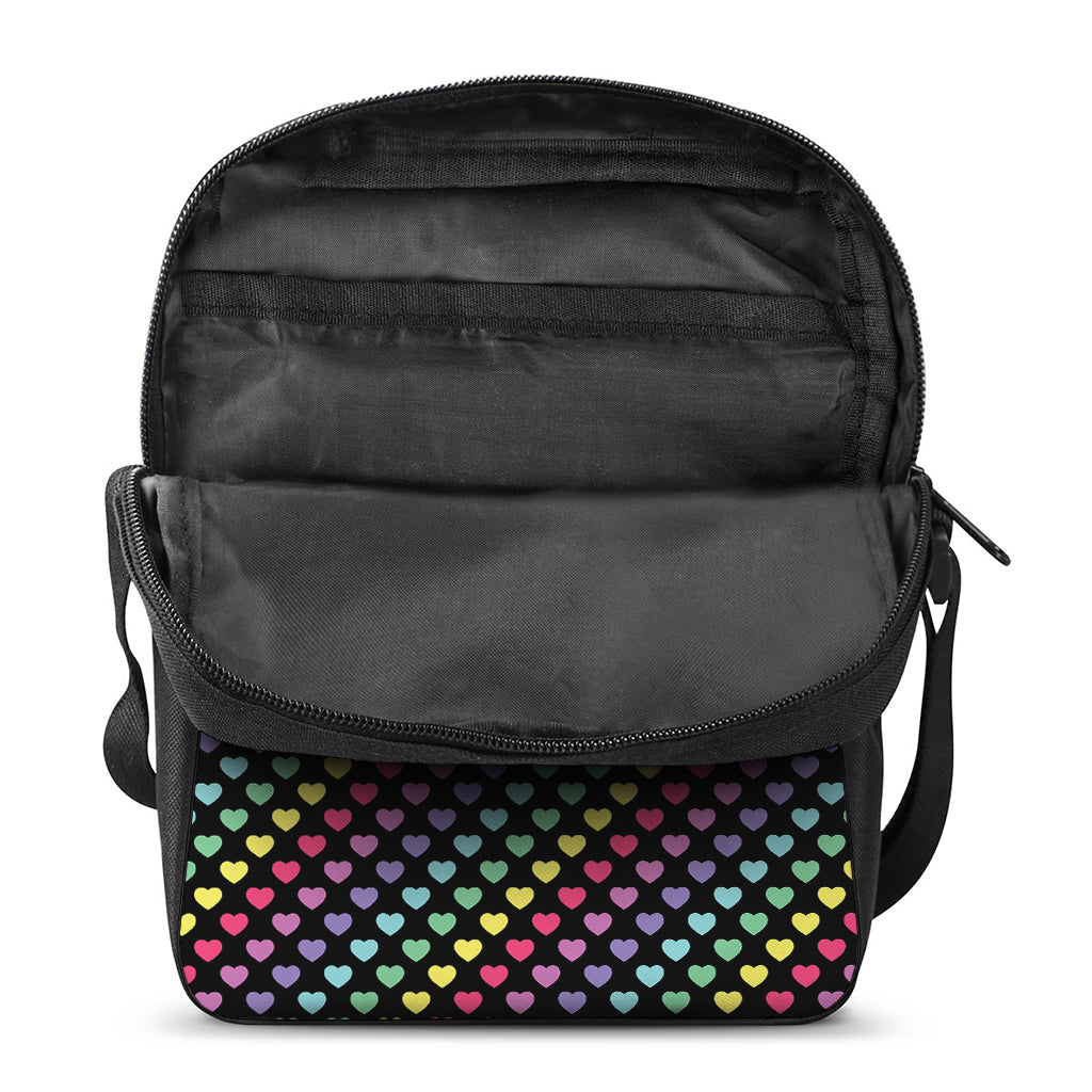 Rainbow Heart Pattern Print Rectangular Crossbody Bag