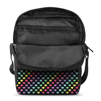 Rainbow Heart Pattern Print Rectangular Crossbody Bag