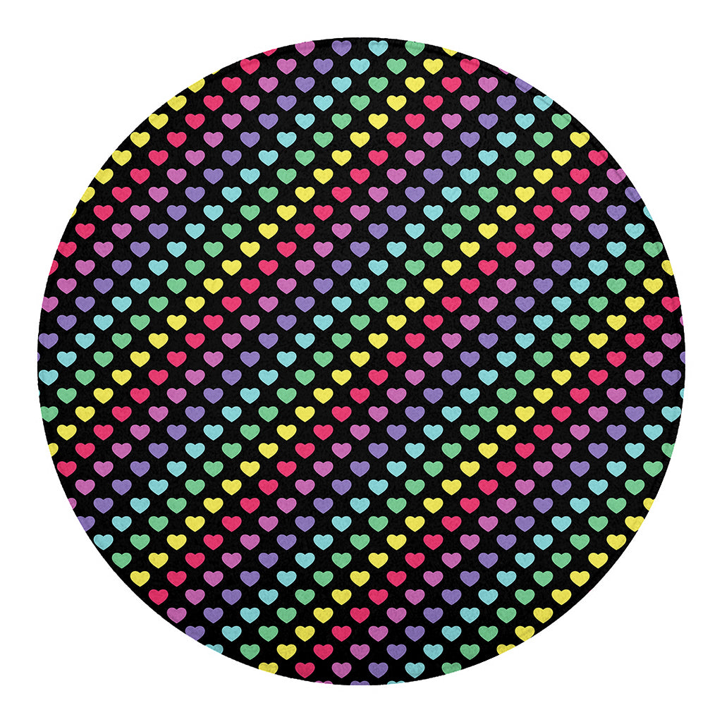 Rainbow Heart Pattern Print Round Blanket