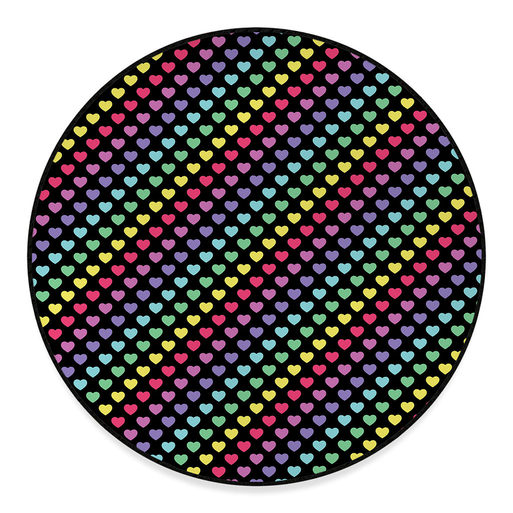 Rainbow Heart Pattern Print Round Floor Mat