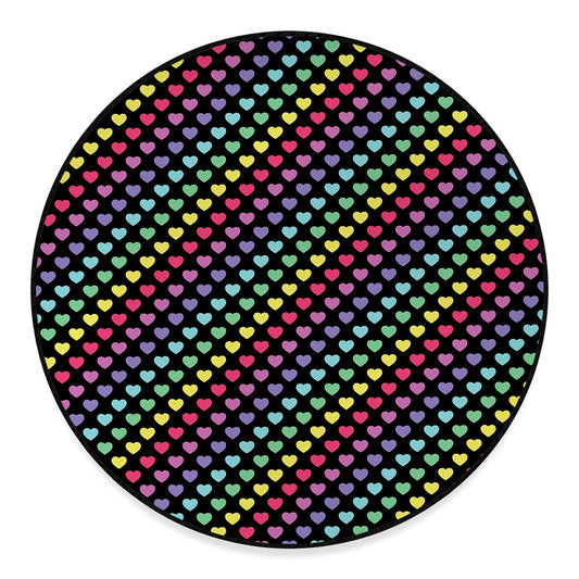 Rainbow Heart Pattern Print Round Floor Mat