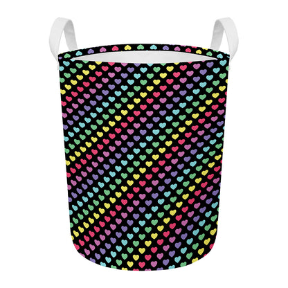 Rainbow Heart Pattern Print Round Laundry Basket