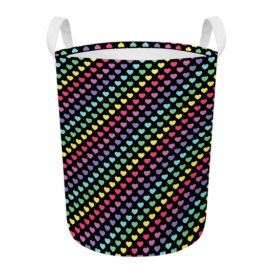 Rainbow Heart Pattern Print Round Laundry Basket