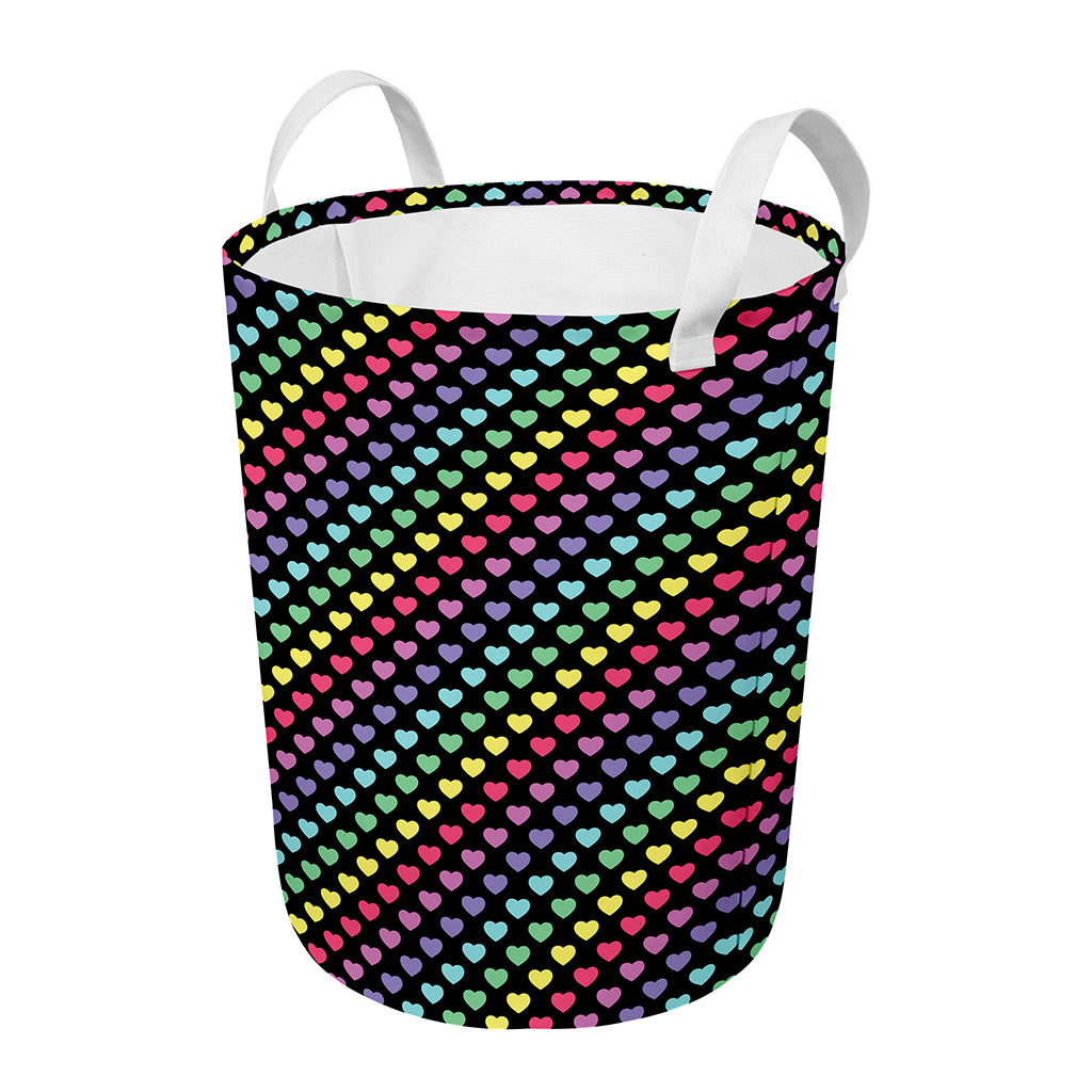 Rainbow Heart Pattern Print Round Laundry Basket