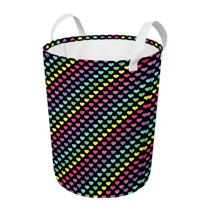 Rainbow Heart Pattern Print Round Laundry Basket