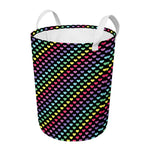 Rainbow Heart Pattern Print Round Laundry Basket