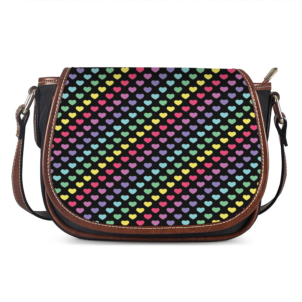 Rainbow Heart Pattern Print Saddle Bag
