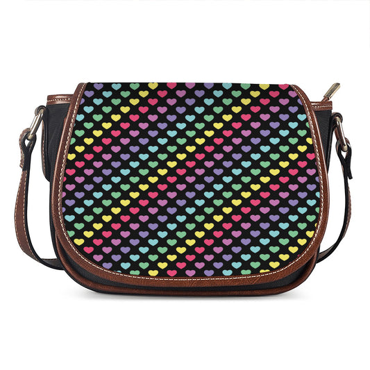 Rainbow Heart Pattern Print Saddle Bag