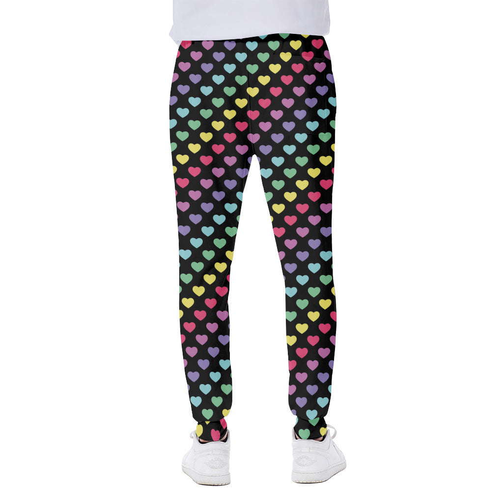 Rainbow Heart Pattern Print Scuba Joggers