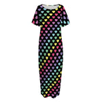 Rainbow Heart Pattern Print Short Sleeve Long Nightdress