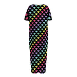 Rainbow Heart Pattern Print Short Sleeve Long Nightdress