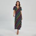 Rainbow Heart Pattern Print Short Sleeve Maxi Dress