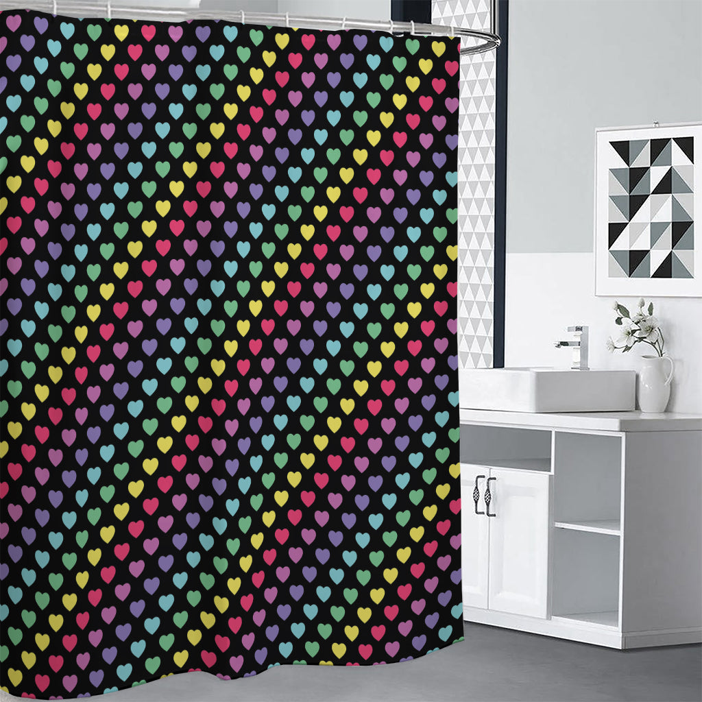 Rainbow Heart Pattern Print Shower Curtain
