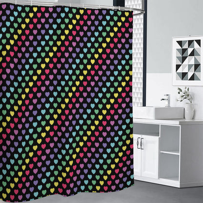 Rainbow Heart Pattern Print Shower Curtain