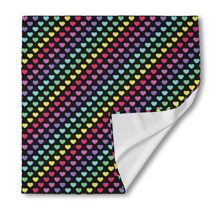 Rainbow Heart Pattern Print Silk Bandana