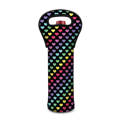Rainbow Heart Pattern Print Single Neoprene Wine Tote