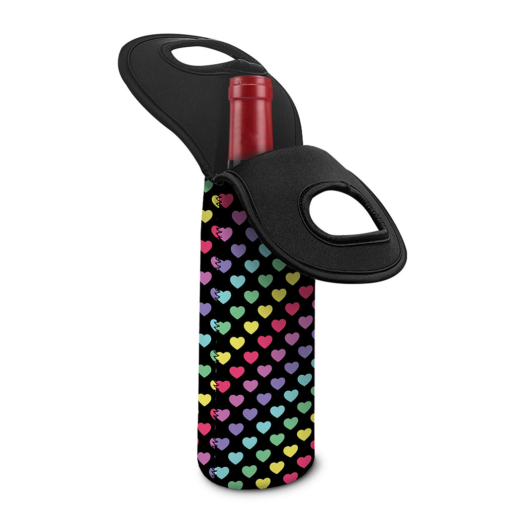 Rainbow Heart Pattern Print Single Neoprene Wine Tote