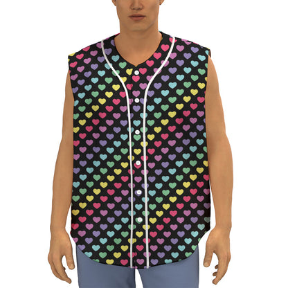 Rainbow Heart Pattern Print Sleeveless Baseball Jersey