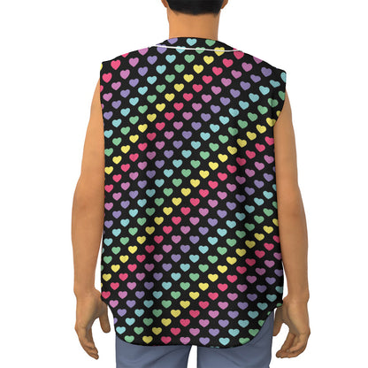 Rainbow Heart Pattern Print Sleeveless Baseball Jersey