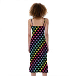 Rainbow Heart Pattern Print Slim Fit Midi Cami Dress
