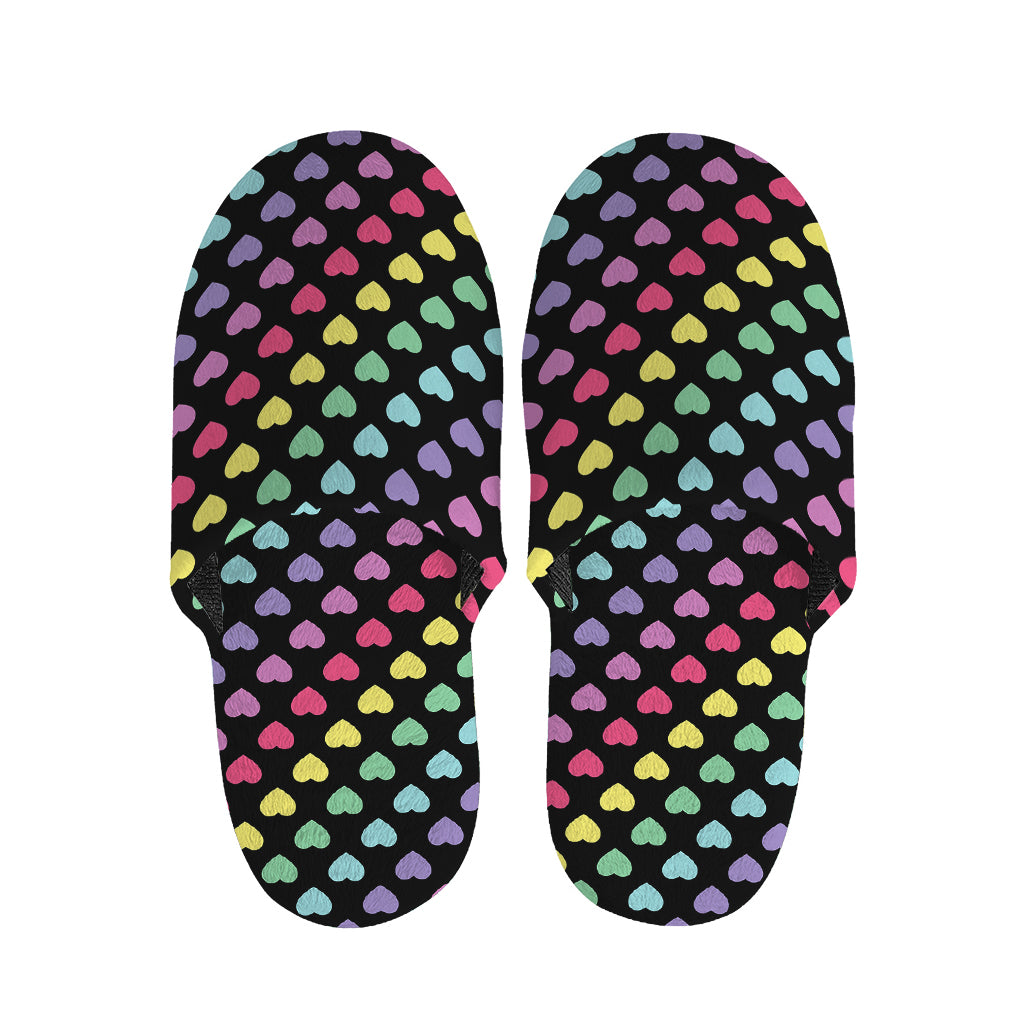 Rainbow Heart Pattern Print Slippers