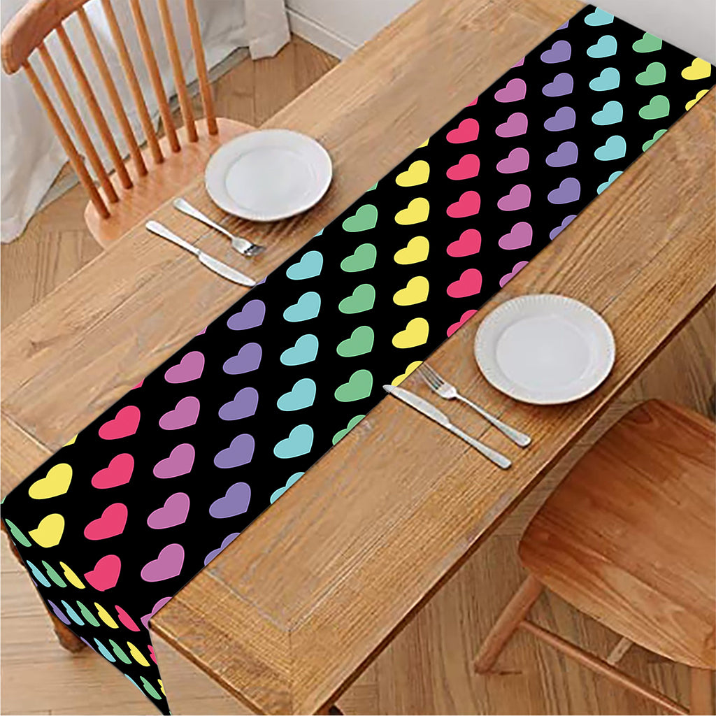 Rainbow Heart Pattern Print Table Runner