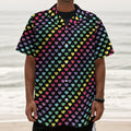 Rainbow Heart Pattern Print Textured Short Sleeve Shirt