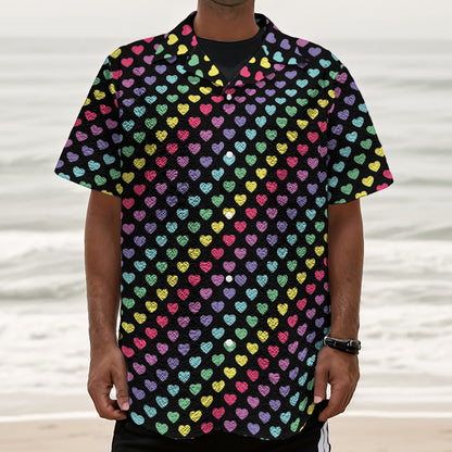 Rainbow Heart Pattern Print Textured Short Sleeve Shirt