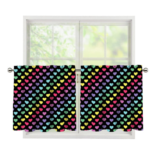 Rainbow Heart Pattern Print Tier Curtains