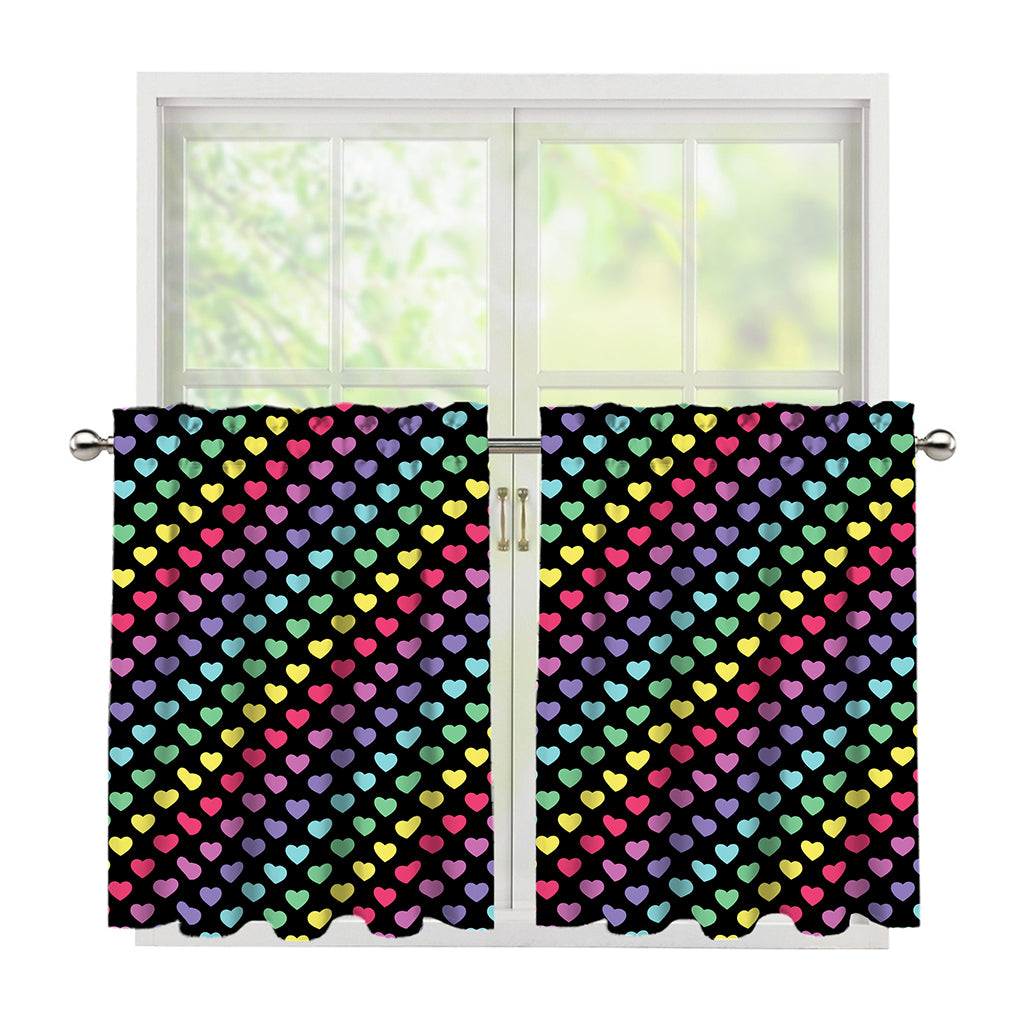 Rainbow Heart Pattern Print Tier Curtains