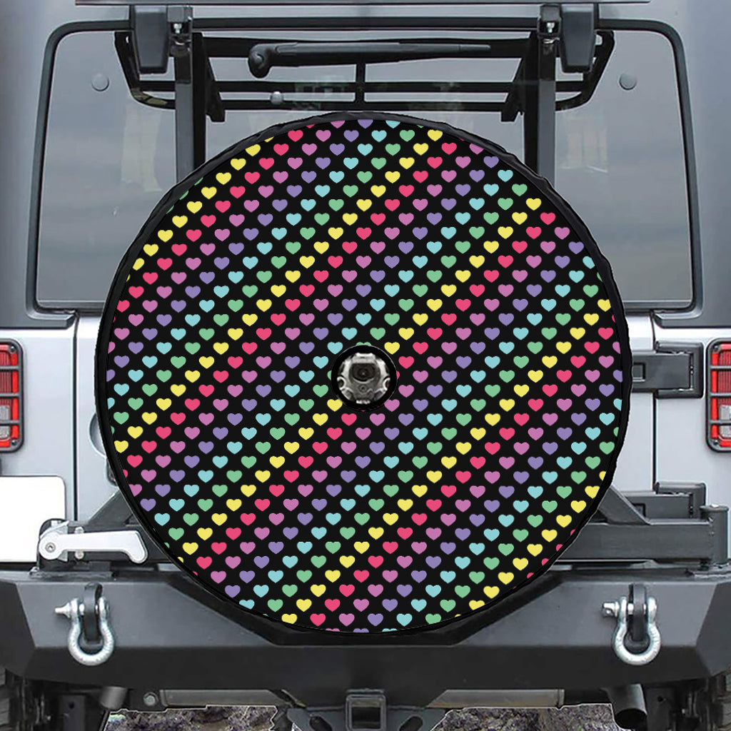 Rainbow Heart Pattern Print Tire Cover With Camera Hole