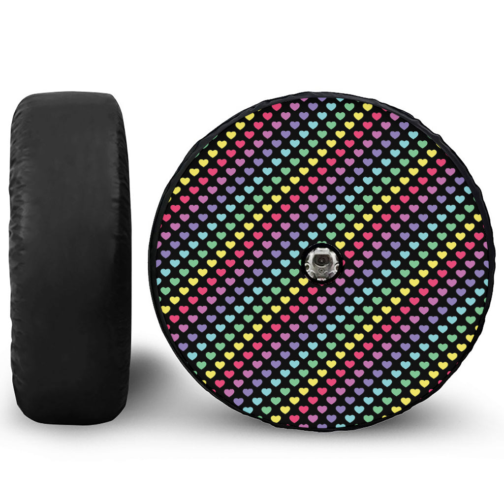 Rainbow Heart Pattern Print Tire Cover With Camera Hole