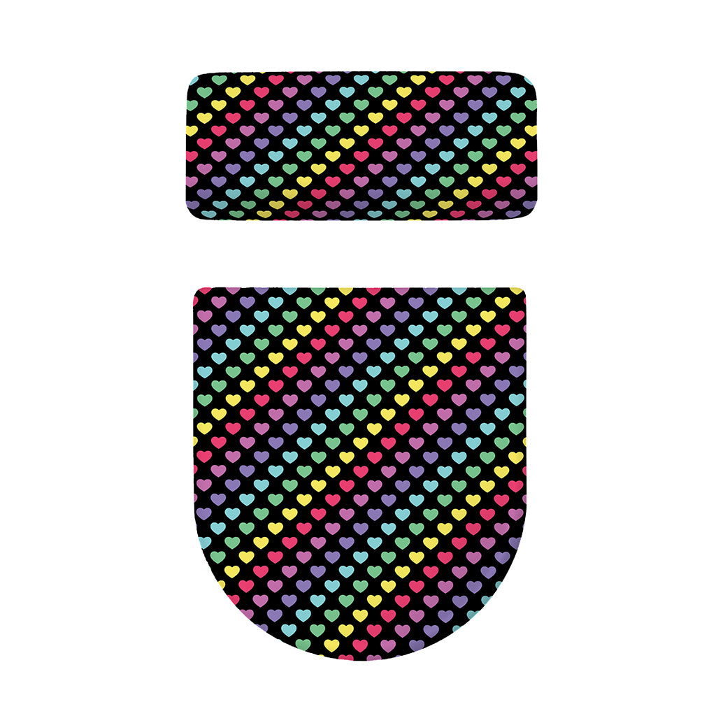 Rainbow Heart Pattern Print Toilet Lid And Tank Cover Set