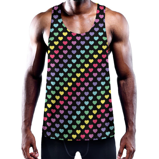 Rainbow Heart Pattern Print Training Tank Top