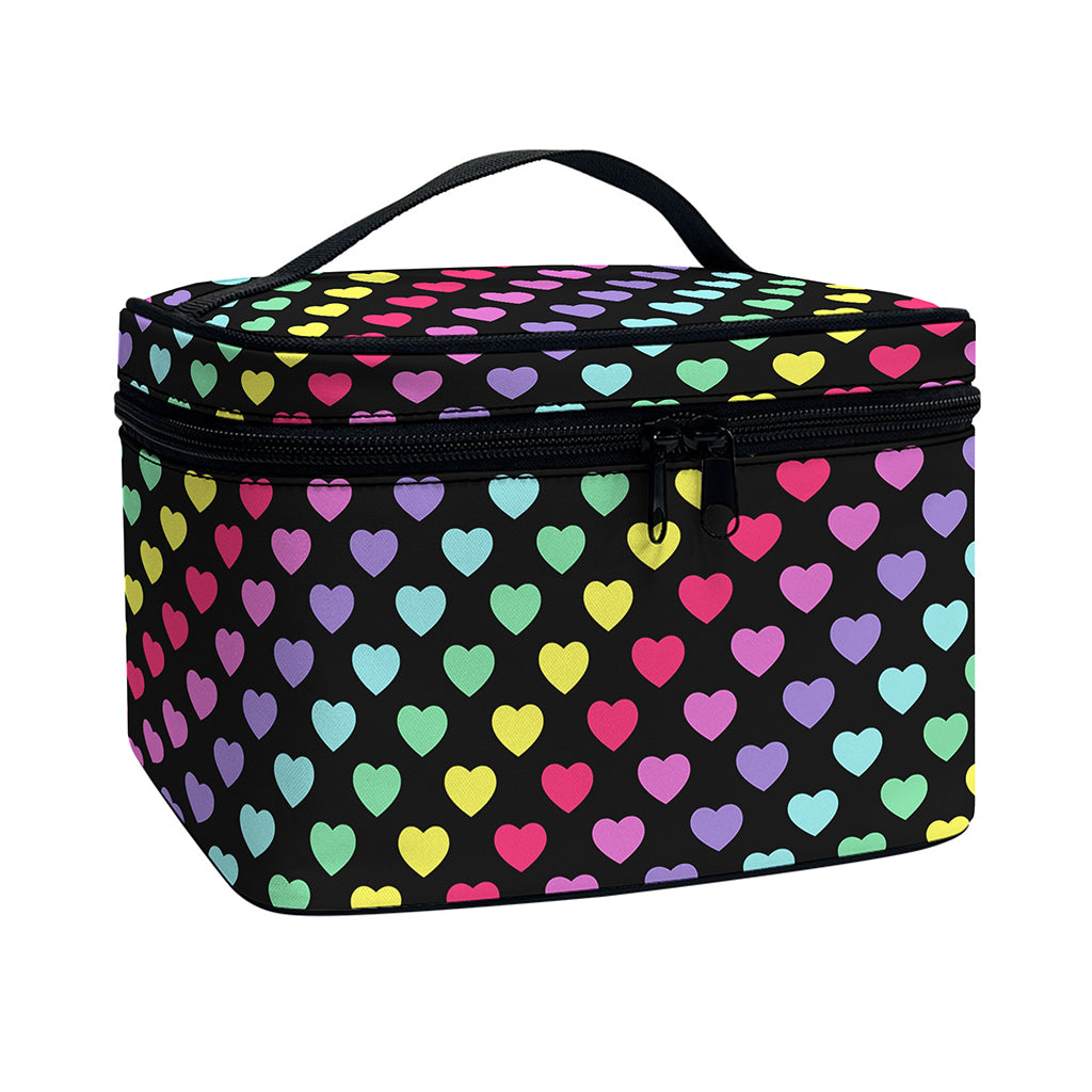 Rainbow Heart Pattern Print Travel Makeup Bag
