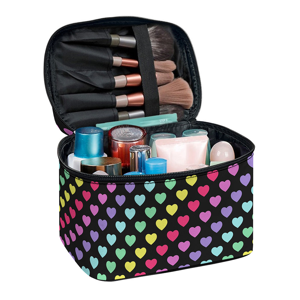 Rainbow Heart Pattern Print Travel Makeup Bag
