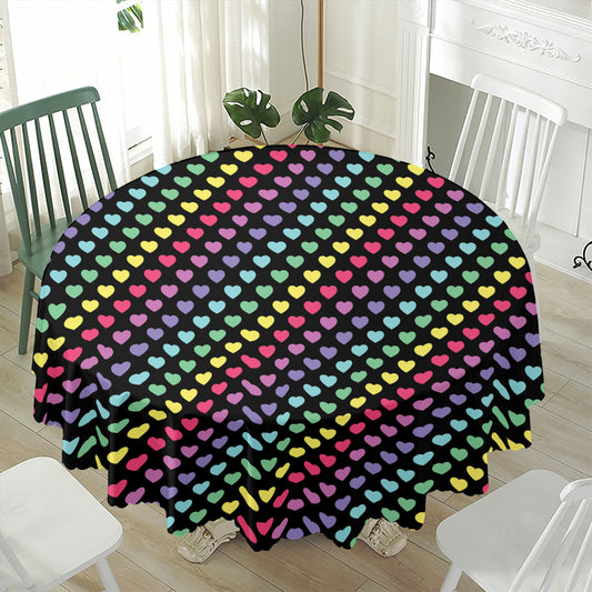 Rainbow Heart Pattern Print Waterproof Round Tablecloth